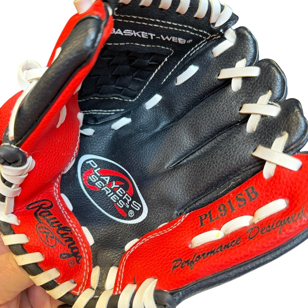 Rawlings Kids Players Series Baseball Glove 9 Inch Black Red RHT Little League